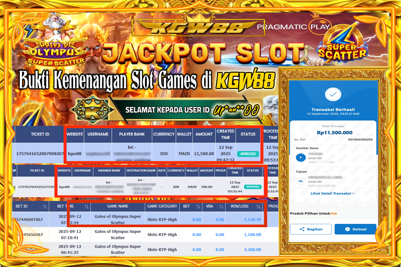 KGW88 JACKPOT  GATES OF OLYMPUS SUPER SCATTER Rp.11.500.000,- LUNAS